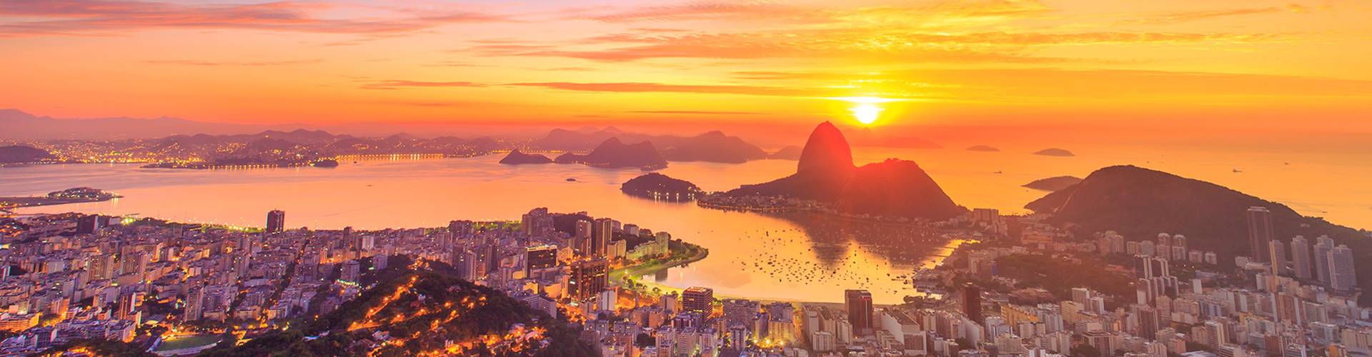 Sun setting over Rio De Janeiro, Brazil